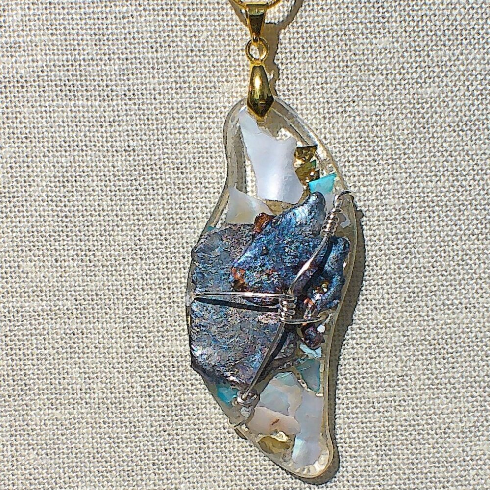 Necklace, pendant, metal, 18in